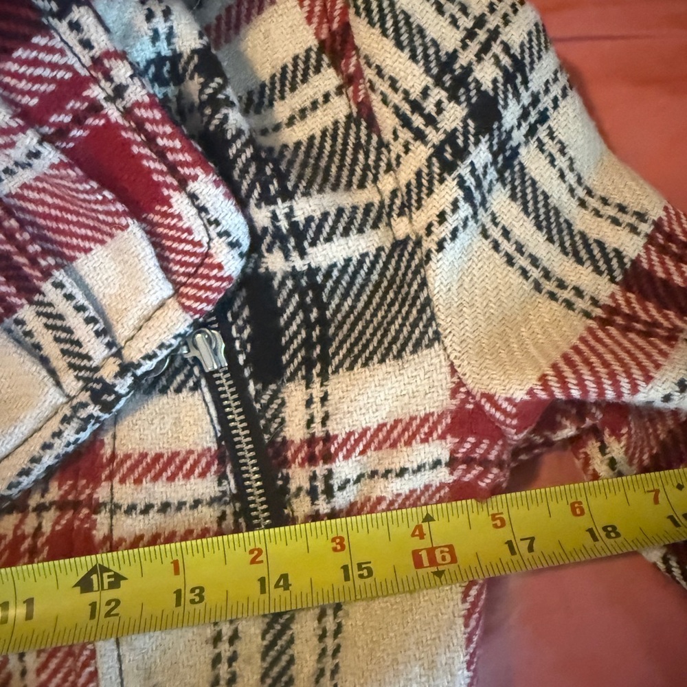 Express Red and Black Plaid Women's Moto Jacket Blazer - Picture 10 of 10